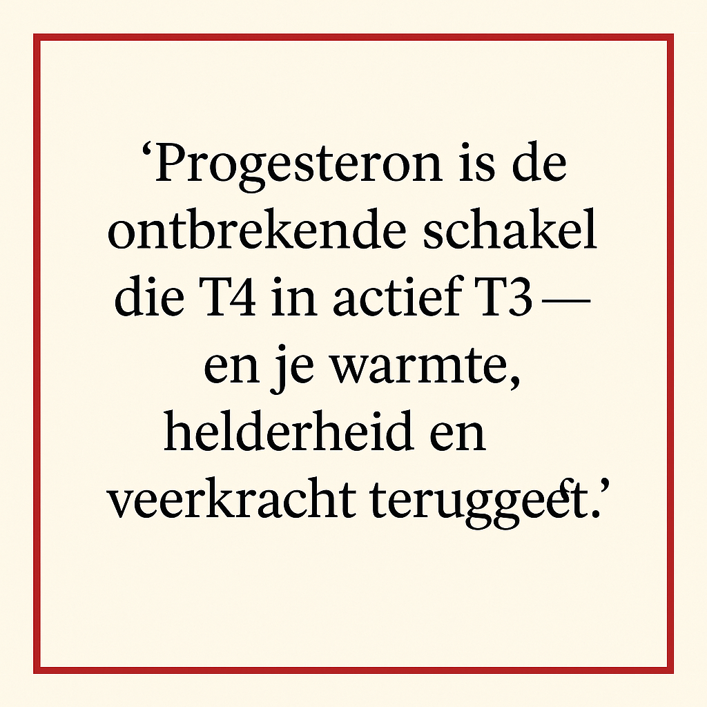 Progesteron is de ontbrekende schakel die T4 in actief T3 zet—en je warmte, helderheid en veerkracht teruggeeft.