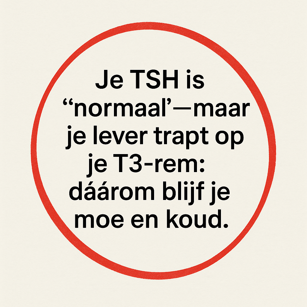 “Je TSH is ‘normaal’—maar je lever trapt op je T3-rem: dáárom blijf je moe en koud.”